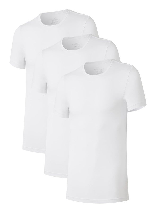 COLORFULLEAF Mens Bamboo Rayon Undershirts White T Shirts Crew Neck Short Sleeve Slim Fit Tees Multipack(3White, 2XL) - Image 1